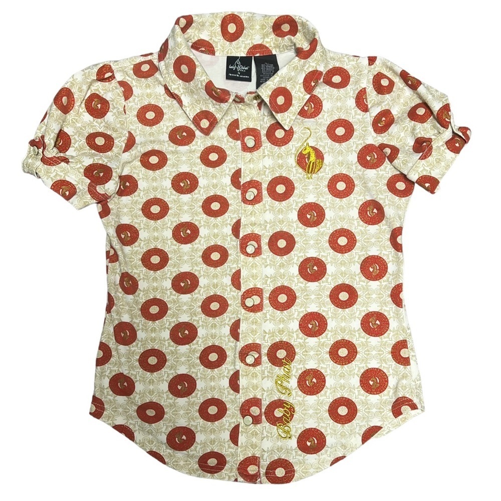 Baby Phat Shirt Girls Size Large Y2K Snap Front Embroidered Logo Tan Khaki Gold